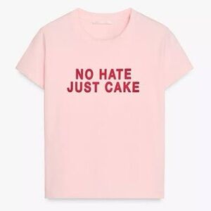 Zara Graphic T- Shirt - No Hate Just Cake size small pink